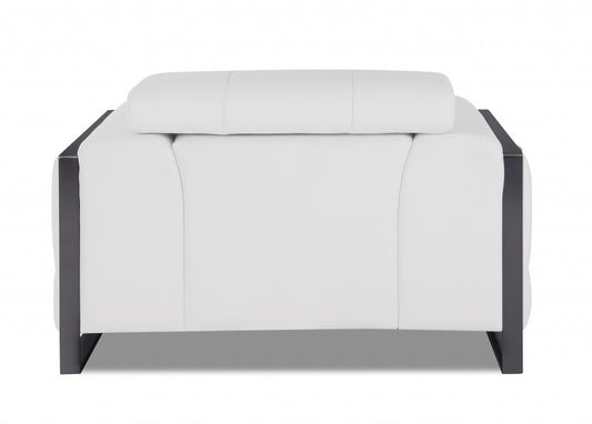 48" White And Gunmetal Italian Leather Arm Chair