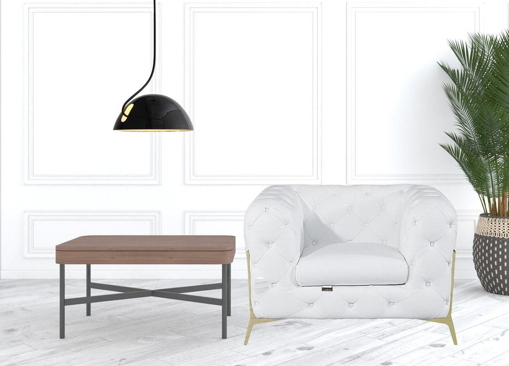 45" White And Gold Italian Leather Arm Chair