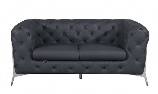 Three Piece Indoor Dark Gray Italian Leather Six Person Seating Set