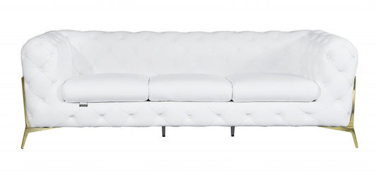 Two Piece Indoor White Italian Leather Five Person Seating Set