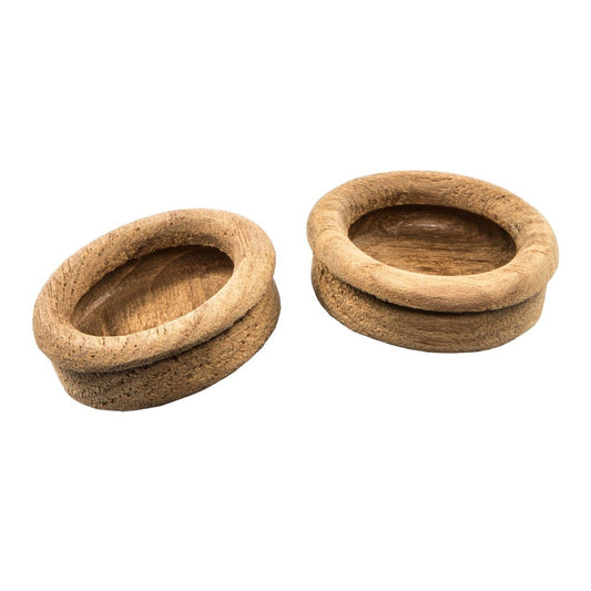 Set of Two Brown Wood Recessed Round Drawer Pull Knobs