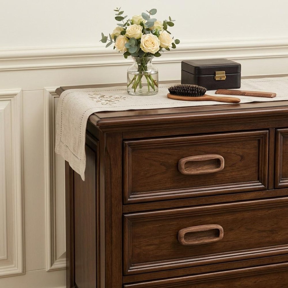 Set of Two Brown Teak Wood Drawer Pull Knobs