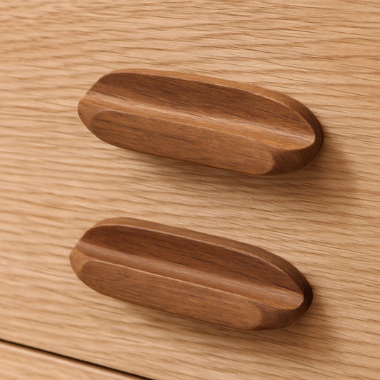 Set of Two Brown Wood Oval Drawer Pull Knobs