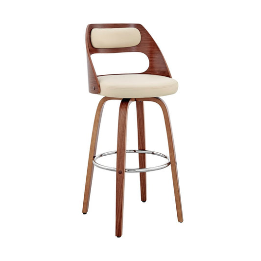 30" Cream and Brown Faux Leather Swivel Bar Chair