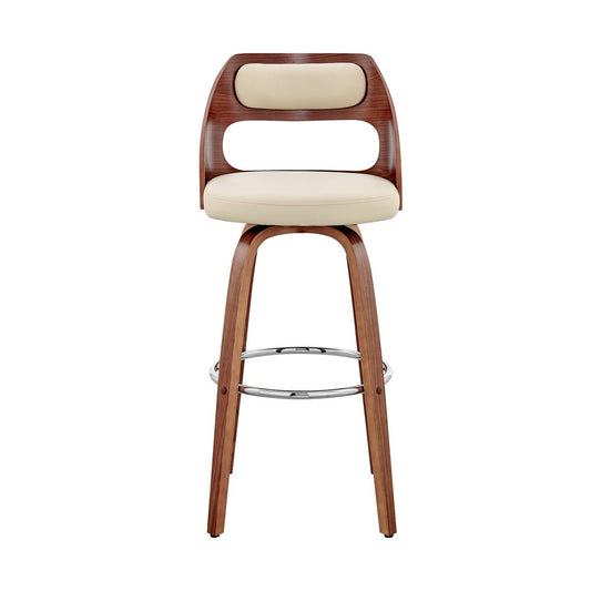 30" Cream and Brown Faux Leather Swivel Bar Chair