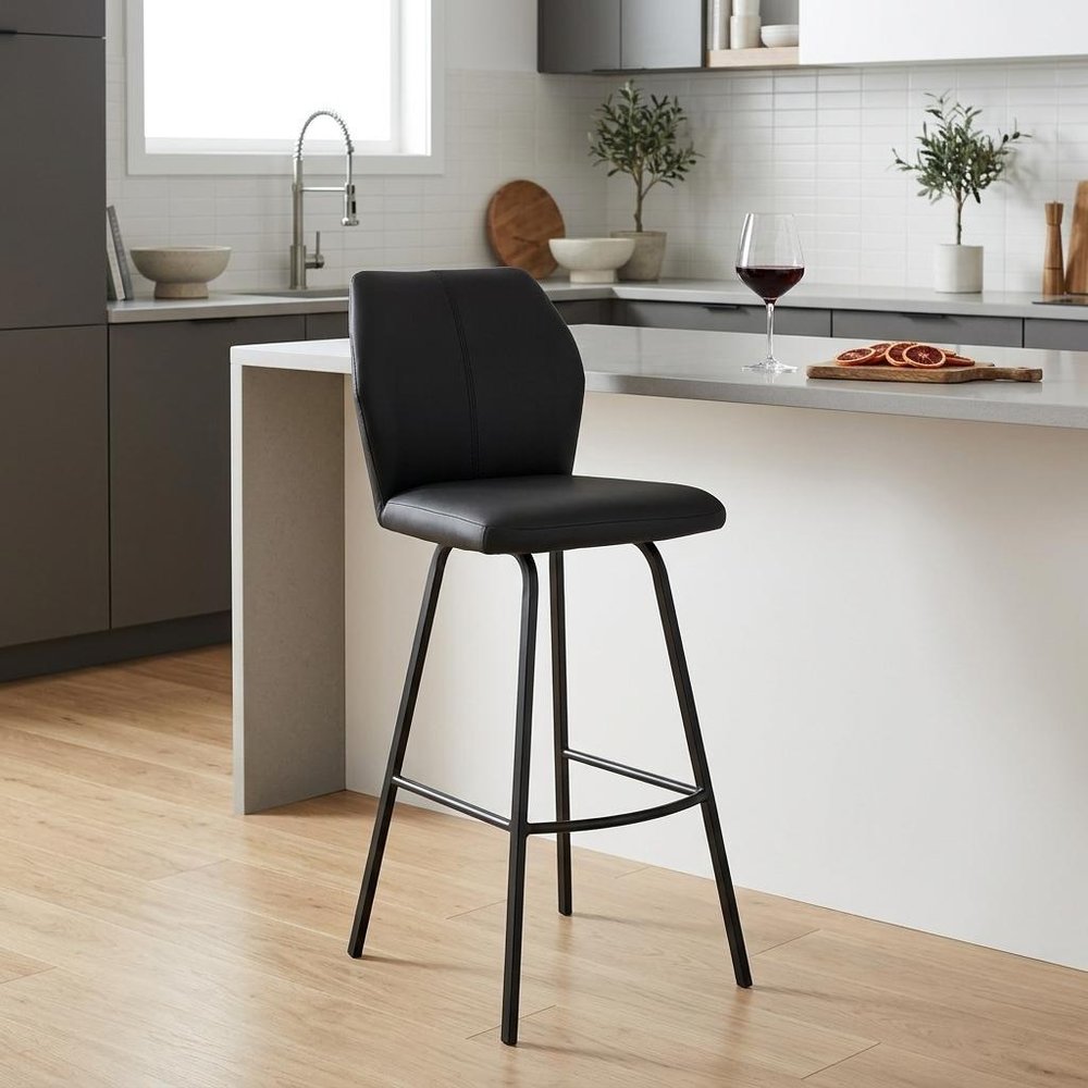 26" Black Faux Leather and Iron Counter Height Bar Chair