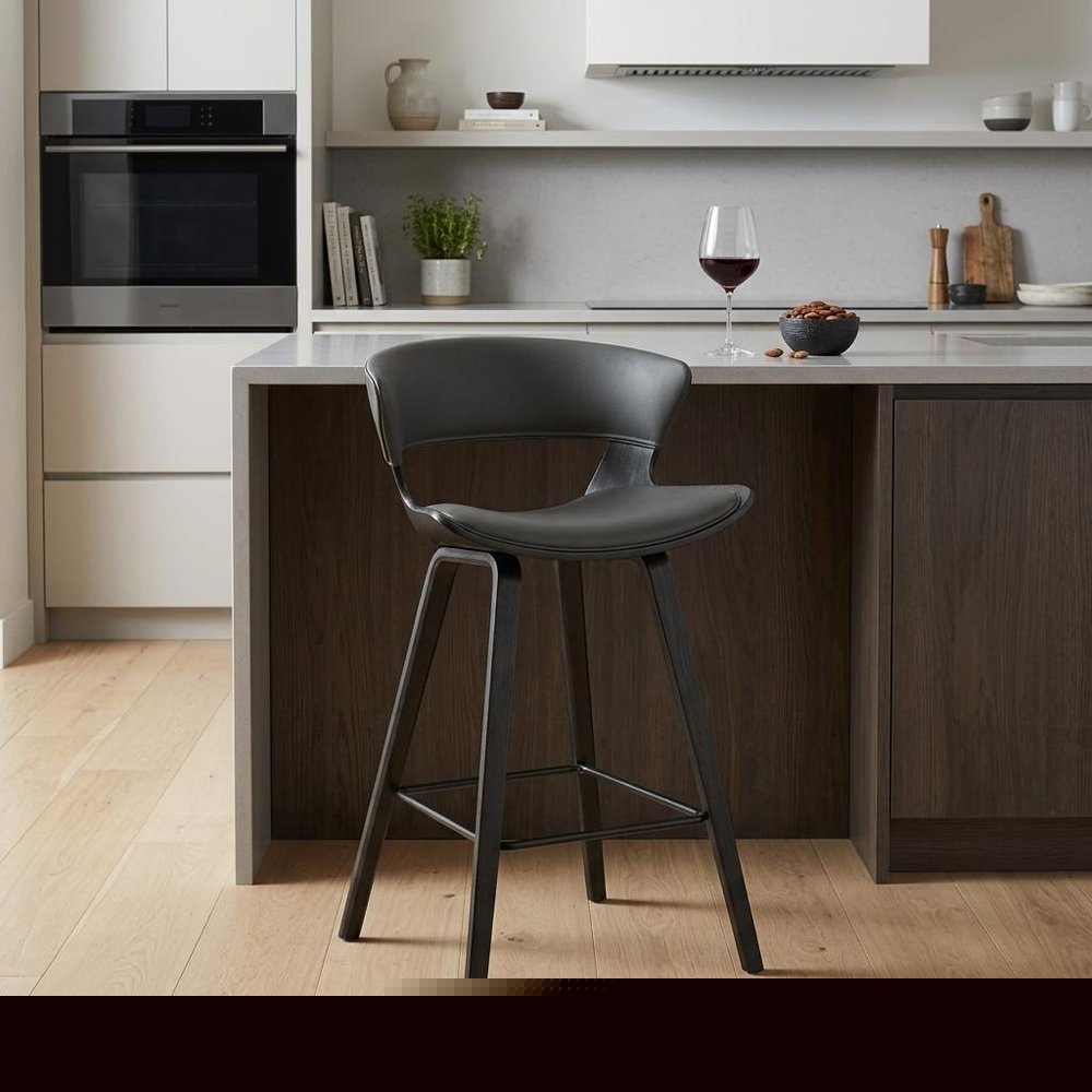 27" Gray And Black Iron Low Back Counter Height Bar Chair