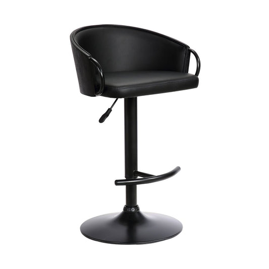 Black Faux Leather and Iron Low Back Adjustable Height Swivel Bar Chair
