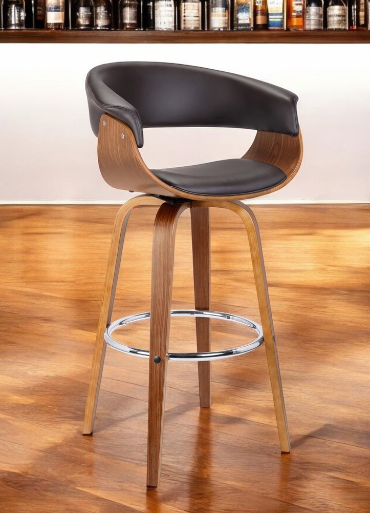 27" Brown Faux Leather And Iron Swivel Low Back Counter Height Bar Chair