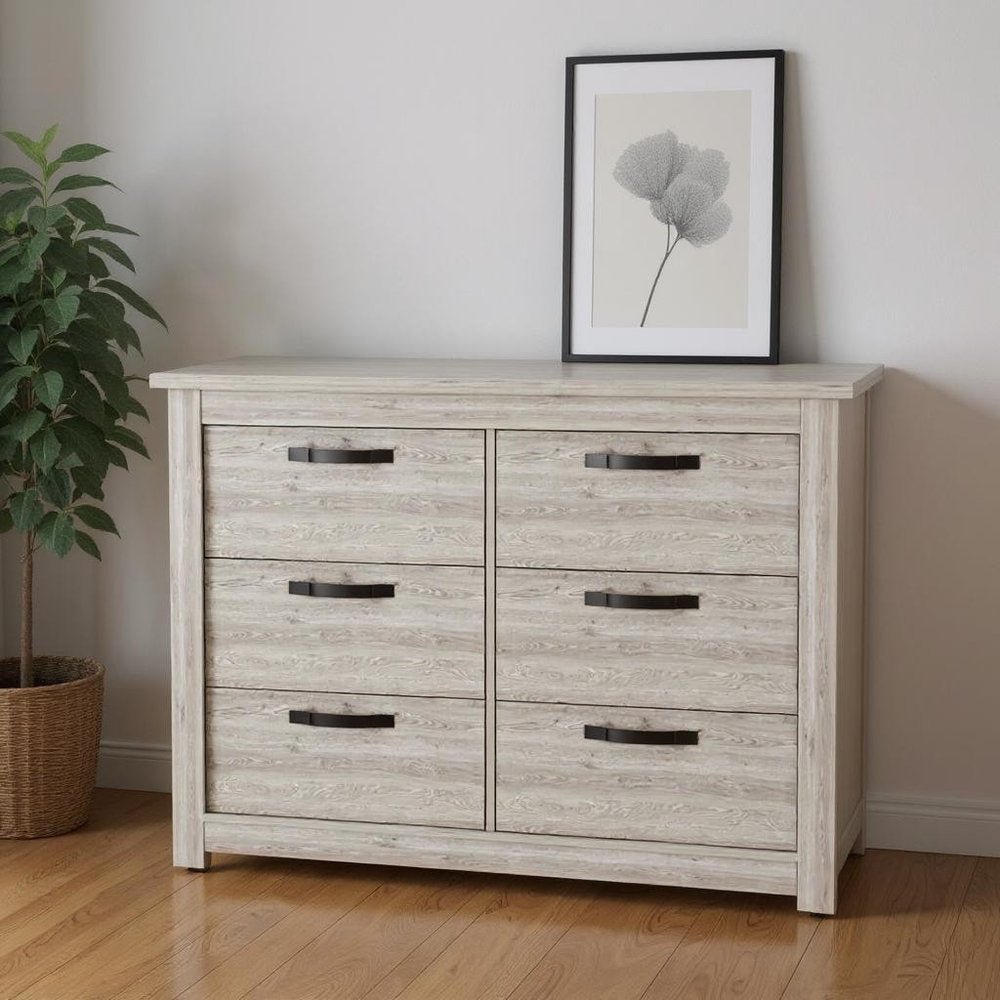 47" Gray Wood Six Drawer Double Dresser