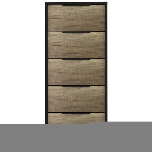 42" Black And Light Oak Manufactured Wood Five Drawer Chest