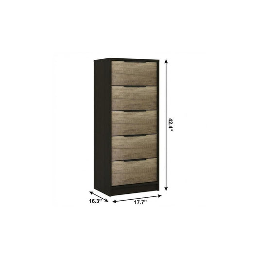 42" Black And Light Oak Manufactured Wood Five Drawer Chest