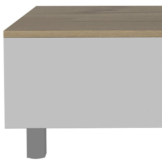 32" White And Light Oak Manufactured Wood Rectangular Lift Top Coffee Table With Drawer And Shelf