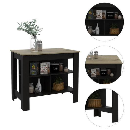 Black and Natural 41" Kitchen Island With Storage