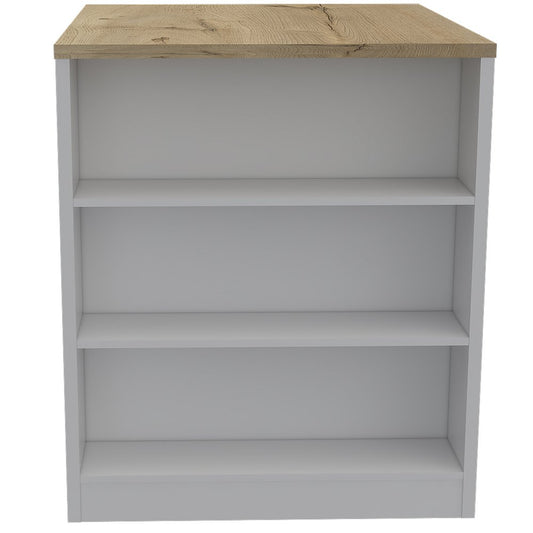 36" Natural and White Wood Kitchen Island With Storage