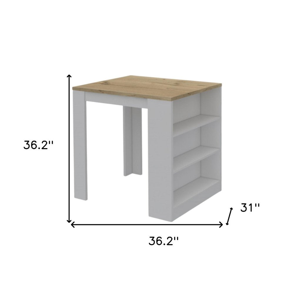 36" Natural and White Wood Kitchen Island With Storage