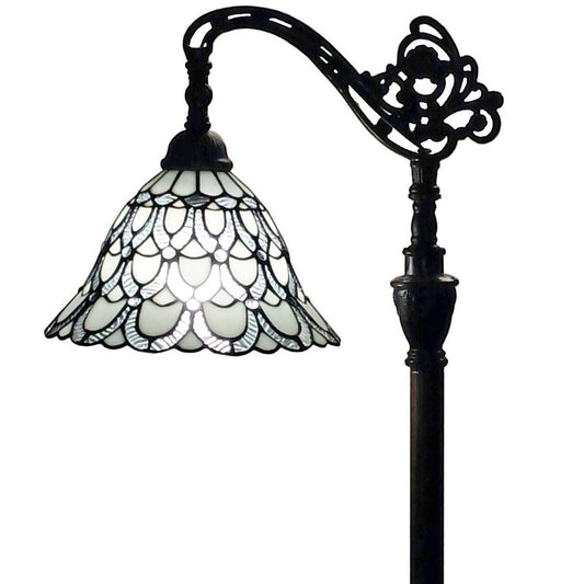 62" Brown Traditional Shaped Floor Lamp With White Stained Glass Bowl Shade