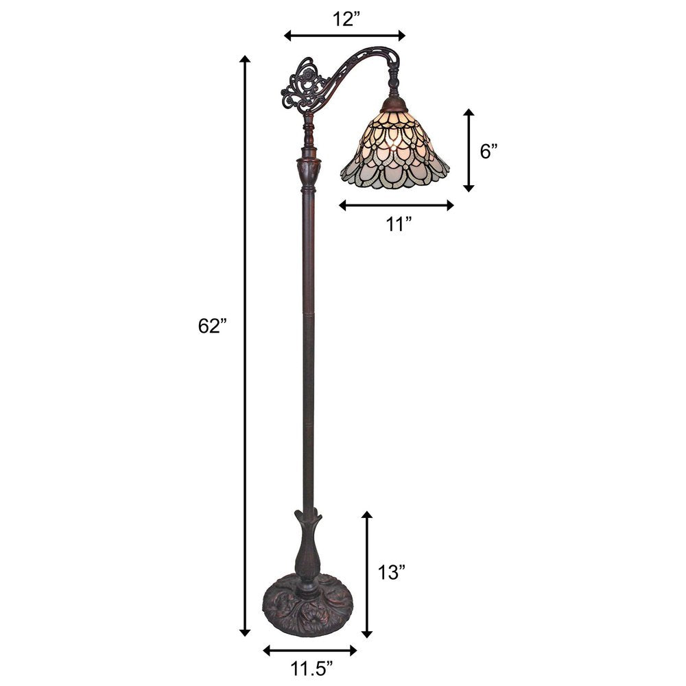 62" Brown Traditional Shaped Floor Lamp With White Stained Glass Bowl Shade