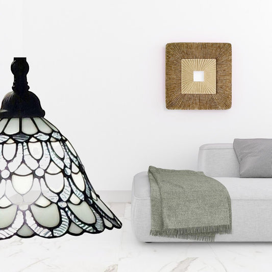 62" Brown Traditional Shaped Floor Lamp With White Stained Glass Bowl Shade