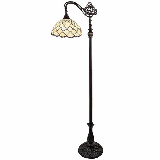 62" Brown And White Floor Lamp With White Glass Bowl Shade