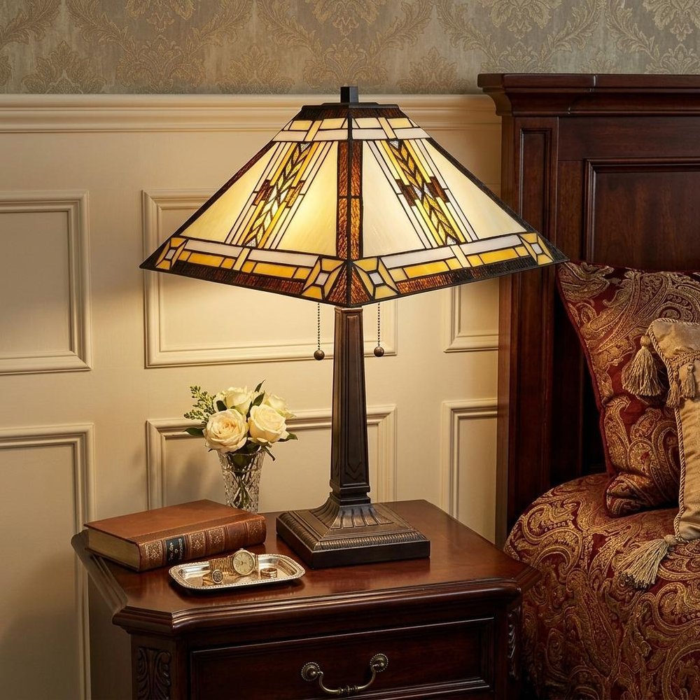 22" Dark Brown Metal Two Light Candlestick Table Lamp With Beige Shade