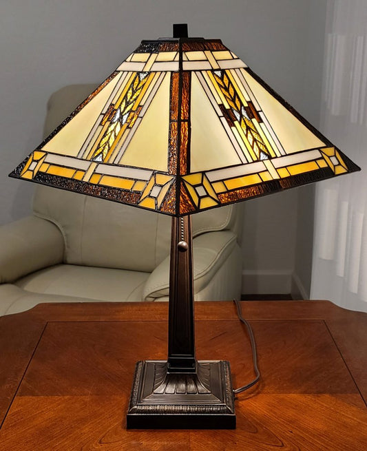 22" Dark Brown Metal Two Light Candlestick Table Lamp With Beige Shade
