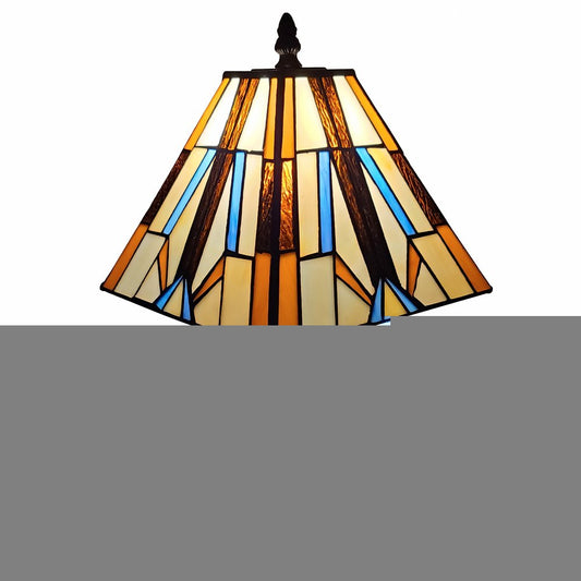 15" Dark Brown Metal Candlestick Table Lamp With Orange and Ivory Empire Shade