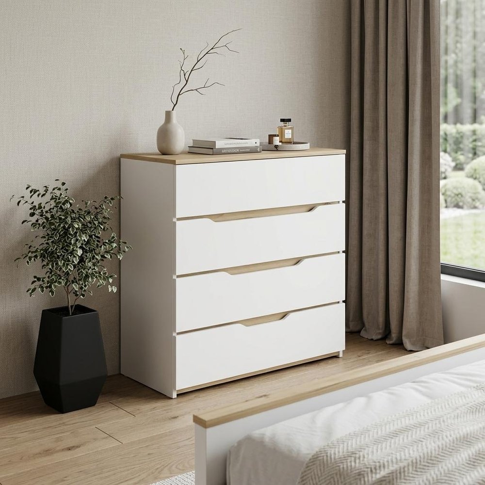 31" Brown And White Wood Four Drawer Dresser