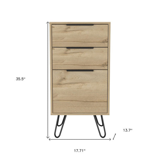 18" Brown And Black Wood Three Drawer Dresser