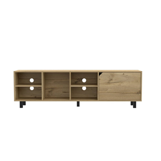 71" Natural Wood Enclosed and Open Storage TV Stand