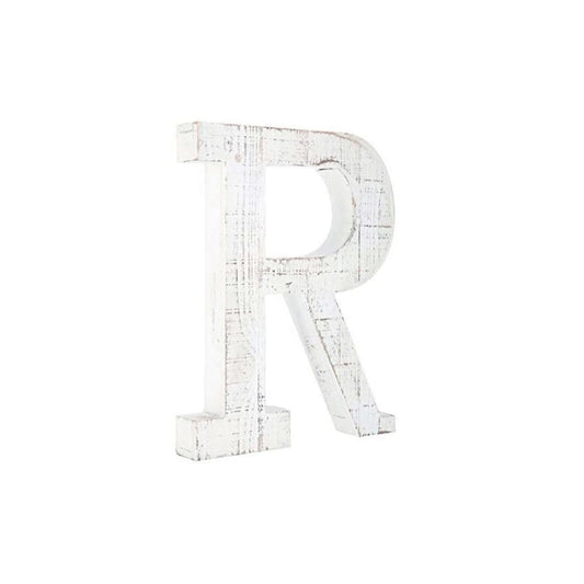 16" White Distressed Wood Letter R Tabletop Sculpture