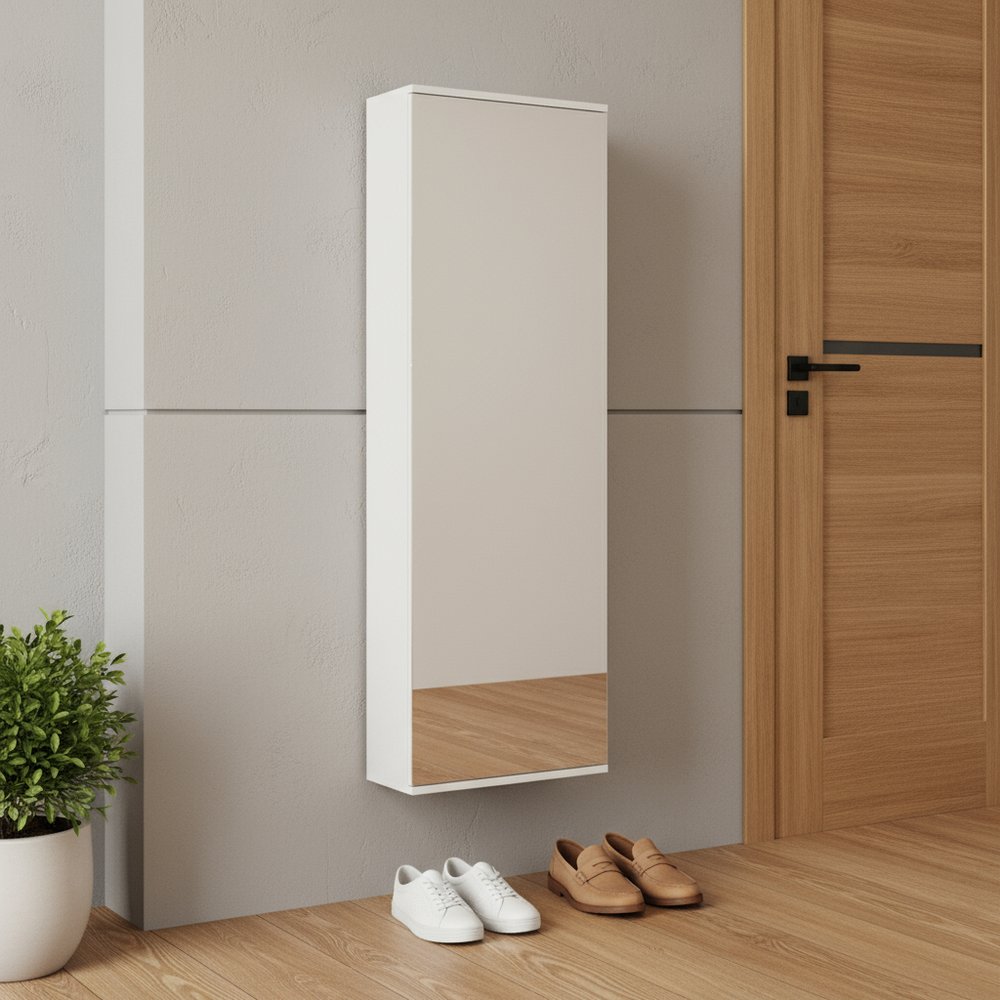 White Ten Pair Wall Mounted WoodShoe Rack