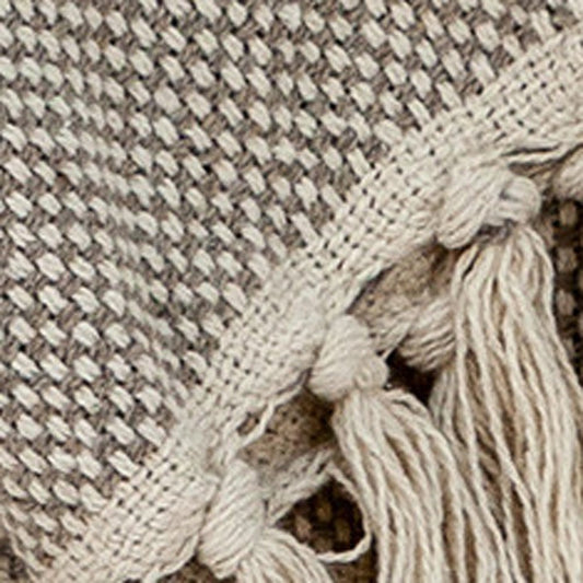 Beige Woven Wool Solid Color Reversable Throw
