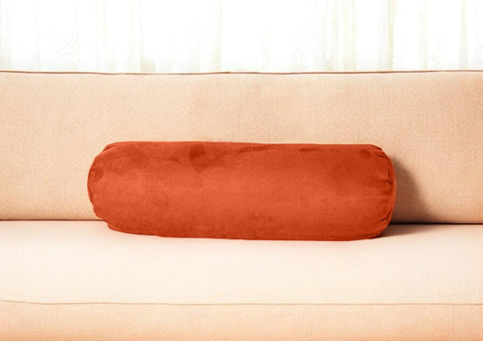 8" X 20" Burnt Orange Bolster Microsuede Bolster Throw Pillow