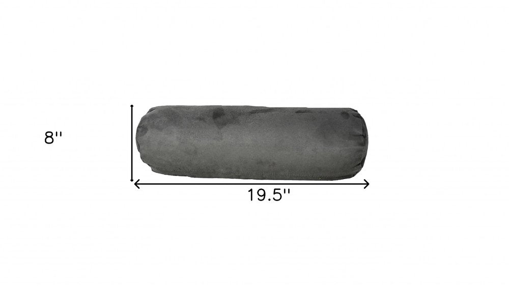 8" X 20" Gray Bolster Microsuede Throw Pillow