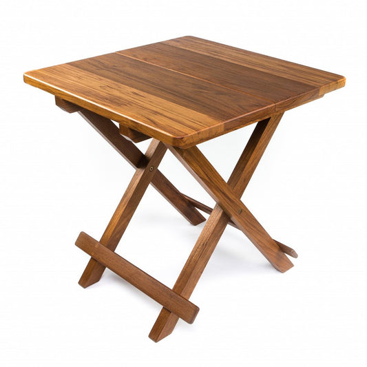 19" Brown Solid Square Teak Folding Indoor Outdoor End Table