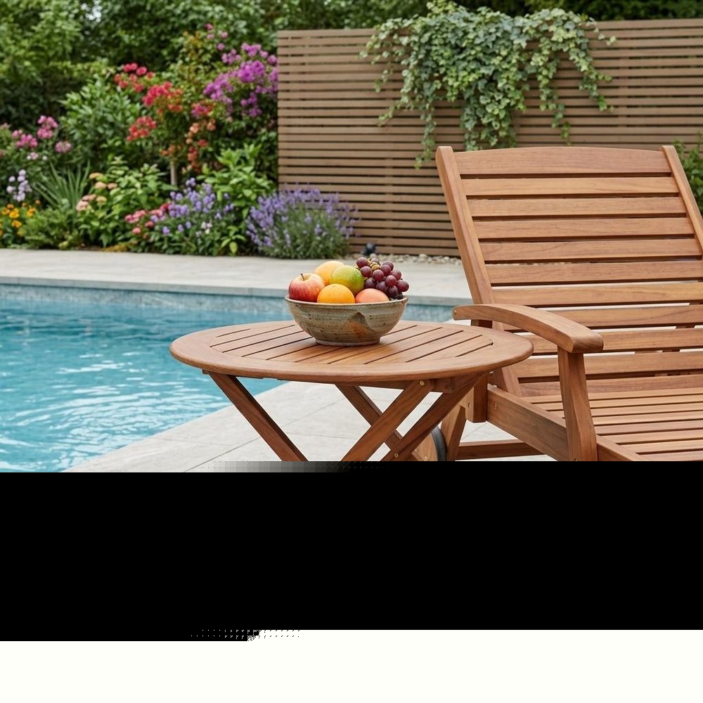 40" Brown Oval Solid Wood Folding Outdoor Side Table