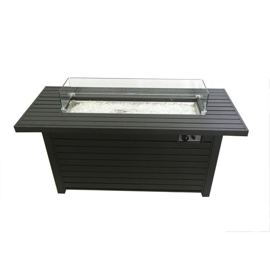 50000 BTU 54" Black And Clear Aluminum Propane Rectangular Fire pit table With Cover