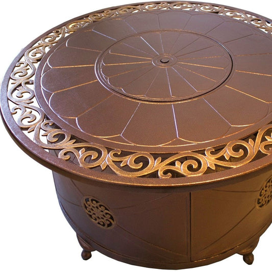 42000 BTU 48" Bronze Aluminum Propane Round Fire Pit Table With Cover