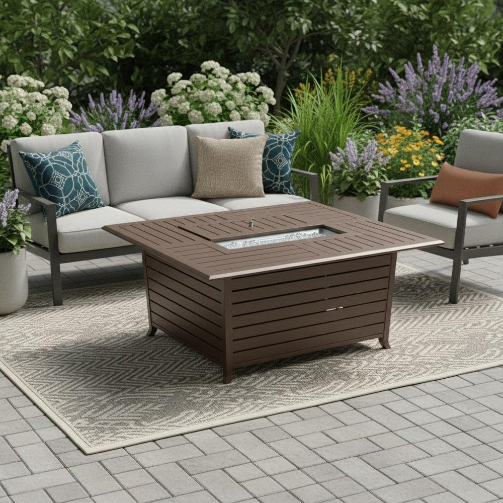 42000 BTU 36" Bronze Aluminum Propane Rectangular Fire Pit Table With Cover