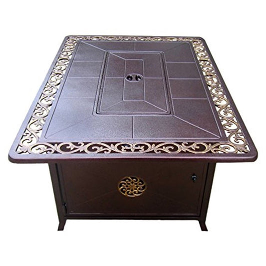 42000 BTU 35" Bronze Aluminum Propane Rectangular Fire Pit Table With Cover