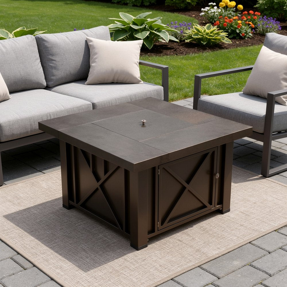 40000 BTU 38" Antiqued Bronze Steel Propane Square Fire pit table With Cover
