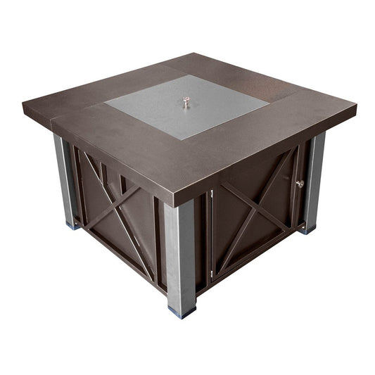 40000 BTU 38" Antiqued Bronze And Silver Steel Propane Square Fire Pit Table With Cover