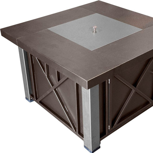 40000 BTU 38" Antiqued Bronze And Silver Steel Propane Square Fire Pit Table With Cover