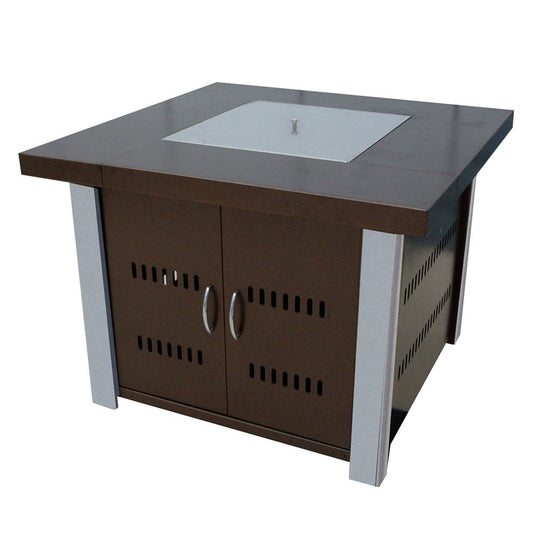 40000 BTU 38" Antiqued Bronze And Silver Steel Propane Square Fire Pit Table With Cover