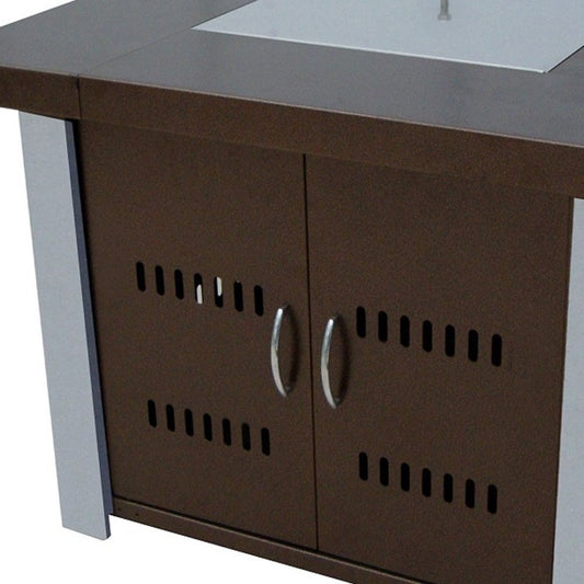 40000 BTU 38" Antiqued Bronze And Silver Steel Propane Square Fire Pit Table With Cover