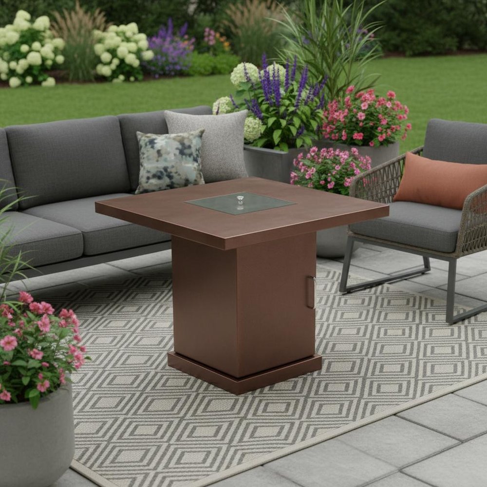 40000 BTU 30" Antiqued Bronze And Gold Steel Propane Square Fire Pit Table With Cover
