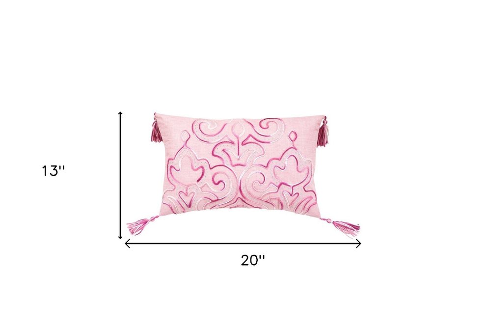 13" X 20" Pink Throw Pillow with Tassels