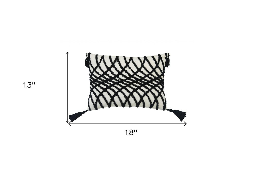 13" X 18" Black and White Throw Pillow with Tassels