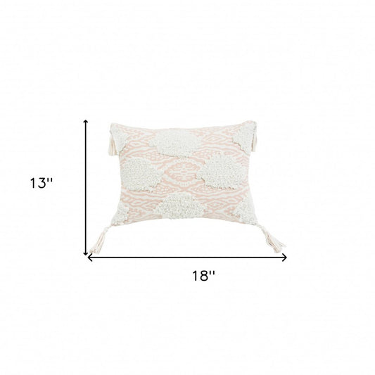 13" X 18" Peach and White Throw Pillow with Tassels